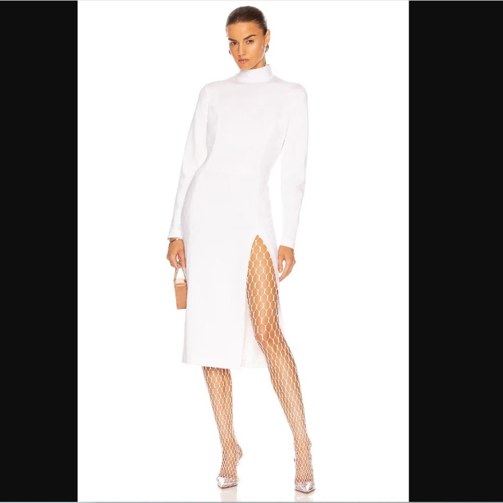 *RARE* WOLFORD x AMINA MUADDI White MIDI Turtleneck Slit Dress - MEDIUM